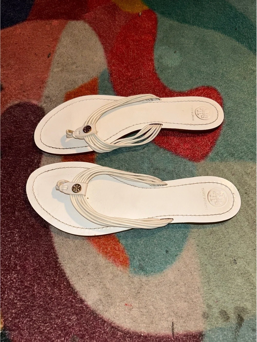 Tory Burch White Leather Thong Sandals